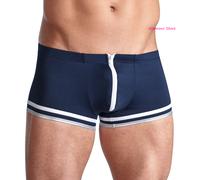 Sexy Boxer Short Marinaio Blu Navy Zip imbottita Strisce Bianche/Argento Uomo