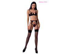Sexy Completo Nero 3 pezzi Reggiseno con Ferretto+Reggicalze+Perizoma GLAMOUR