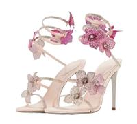 Sexy Crystal Flower Thin High Heels Women Sandals Street Style Narrow Band Ankle Strap Pole Dancing Ladies Shoes(Dark Khaki,38)
