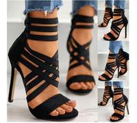 Sexy Donna Scamosciato Sandaletti Con Cinghie Tacchi Alti Fucsia #KSL061