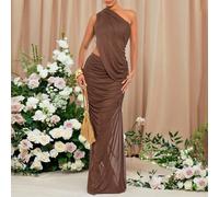 Sexy ed elegante, questo abito in maglia marrone monospalla è perfetto per banchetti, feste, vacanze al mare, appuntamenti di San Valentino e incarna un'estetica sofisticata e di vecchio denaro. Prima