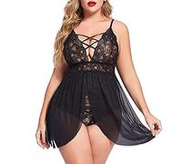 Sexy Elastic Plus Size Sexy Stretchy con falsa maglia da notte in due pezzi, Nero , L