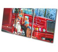 Sexy Girls Santa Truck Christmas TREBLE TELA parete arte foto stampa