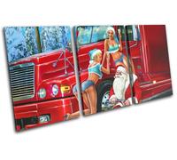 Sexy Girls Santa Truck Christmas TREBLE TELA parete arte foto stampa