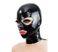 Sexy Latex Capo Copertina In Lattice Nero TestaMaschera Passamontagna in Lattice, Occhi esposti Bocca esposta per Gioco di ruolo Party Club Wear, Cerniera Aperta (S)