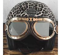 Sexy Leopard Pattern Adulto Retro Moto Casco Mezzo DOT Approvato Uomo Donna Moto Vintage Open Face Casco cap Half Shell Helmet + Occhiali per Bicycle Cruiser