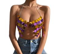 Sexy Nightclub Casual Glitter Acrilico Paillettes Catena Top per le Donne Halter Backless Catena Del Corpo per il Partito Rave Outfit Sparkly Bikini Body Jewelry