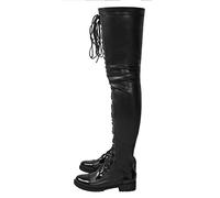 Sexy Nightclub Lace-Up Lato Cerniera Tacco Basso Stivali Over-The-Knee Plus Size Stivali delle Donne,Nero,46 EU