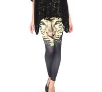 Sexy Pantaloni Stampa stampati aderenti Leopard Head Print Black Leggings skin