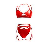 Sexy Shop Negozio Online Donna Vestaglia Rossa Donne Fashion Lingerie 3 Pu Leather Harness Lingerie Set con Catena Completo Sexydonna Hot Intero Mutande Sexy Donna Red M