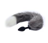 Sexy Silicone Butt Plug Fox Tail SM Games Cosplay Anal Plug Prostate Massage Adult Sex Toys For Women Erotic Sex Product(GrayWhite)