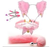 Sexy Soft Cat Ears Headbands Collar Erotic Cute Fox Tail Anal Plug Adult Game Shop Nipple Clip SM Sex Toys For Female Male(Pink u)