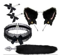 Sexy Soft Cat Ears Headbands Collar Erotic Cute Fox Tail Anal Plug Adult Game Shop Nipple Clip SM Sex Toys For Female Male(Black b)