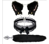 Sexy Soft Cat Ears Headbands Collar Erotic Cute Fox Tail Anal Plug Adult Game Shop Nipple Clip SM Sex Toys For Female Male(Black)