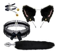 Sexy Soft Cat Ears Headbands Collar Erotic Cute Fox Tail Anal Plug Adult Game Shop Nipple Clip SM Sex Toys For Female Male(Black u)