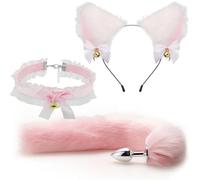 Sexy Soft Cat Ears Headbands Collar Erotic Cute Fox Tail Anal Plug Adult Game Shop Nipple Clip SM Sex Toys For Female Male(Pink)
