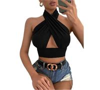 Sexy Top con Incrocio e Collo all'Americana, Sensible Pure Desire, Hot Girl, Versatile Canotta da Donna Canotta Sexy a Taglio Incrociato(Black,S)