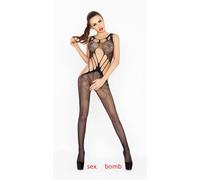 SEXY tutina CATSUIT Nera APERTA RICAMATA bodystocking intimo Lingerie GLAMOUR