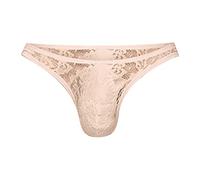 Sexy Uomini Pizzo Tanga Mutandine Mutandine Trasparente Uomini T Pantaloni Intimo Slip, beige., XXL