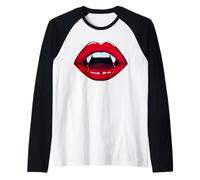 Sexy Vampire Bite Halloween Zanne Denti Labbra Rosso Brillante Maglia con Maniche Raglan