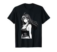 Sexy Waifu Otaku Anime Ragazza Giapponese in Bianco e Nero Arte Maglietta