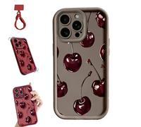 Sexy Wine Cherry Graffiti Phone Case,Creative Red Cherry Print Phone Case,Full Shockproof Protective Covers for iPhone 13/14/15/16/17 Pro Max (Coffee, for 16)