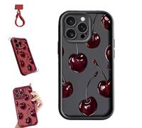 Sexy Wine Cherry Graffiti Phone Case,Creative Red Cherry Print Phone Case,Full Shockproof Protective Covers for iPhone 13/14/15/16/17 Pro Max (Black, for 14 Pro)