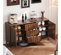 Seyakany Credenza 150 cm, grana rovere scuro, 3 cassetti, grande credenza, mobile da cucina, taglio monoblocco, mobile decorativo moderno della metà del secolo per cucina, soggiorno, ingresso,