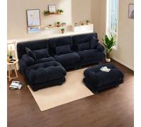 Seyakany Divano componibile Grand Cloud a 5 posti, comodo divano ad angolo, tessuto velluto e design ergonomico, imbottitura 100% memory foam, 300 x 143 x 80 cm, in salotto, ufficio, nero