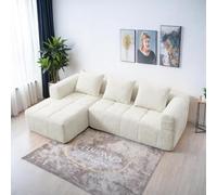 Seyakany Divano moderno a 3 posti con 3 cuscini, divano ad angolo con tasche laterali per telecomando e telefono cellulare, sedia a sdraio con pulito ed elegante, nessun assemblaggio richiesto, beige