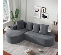 Seyakany Divano modulare Nube Moderno a 3 posti,Divano angolare componibile con poltrona reclinabile in L,con sedute basse,divano a compressione spugna (senza montaggio),Velluto a coste,Grigio