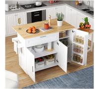Seyakany Isola da cucina moderna 132,5 x 44 (70) x 90 cm con piano di lavoro pieghevole, porta spezie, porta asciugamani, credenza cucina, buffet sala da pranzo, carrello da sala da pranzo, bianco