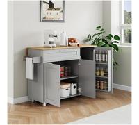 Seyakany Isola da cucina moderna 132,5 x 44 (70) x 90 cm con piano di lavoro pieghevole, porta spezie, porta asciugamani, credenza cucina, buffet sala da pranzo, carrello della sala da pranzo, grigio