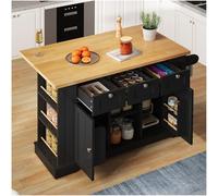Seyakany Isola da cucina moderna 132 x 40 (70) x 87 cm con piano di lavoro pieghevole, credenza cucina con cassetto, scaffale per spezie, porta asciugamani, presa di corrente integrata, buffet sala da