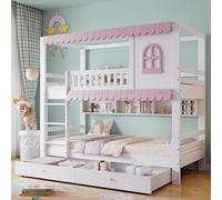 Seyakany Letto a castello per bambini 90 x 200 cm con due cassetti con ruote, letto capanna per bambini 90 x 200 cm, letto a soppalco a 2 posti, con finestra, anteriore rosa, ampio spazio di