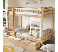 Seyakany Letto a castello per bambini, 90 x 200 cm, letto capanna per bambini 90 x 200 cm, letto a soppalco a 2 posti, con barriera di sicurezza, due cassetti con ruote, molto spazio di archiviazione,