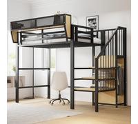 Seyakany Letto a soppalco per bambini, 90 x 200 cm, con scala di sicurezza, in metallo, letto a castello, 1 posto, 90 x 200 cm, con scomparto per contenitore flessibile, telaio per letto per