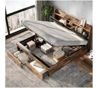 Seyakany Letto baule 140 x 200 con 2 cassetti e testiera di stoccaggio, sistema idraulico con spazio di archiviazione, telaio del letto 140 x 200 con rete a doghe, legno+nero