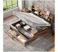 Seyakany Letto baule 160 x 200 con 2 cassetti e testiera di stoccaggio, sistema idraulico con spazio di archiviazione, telaio letto 160 x 200 con rete a doghe, legno+nero