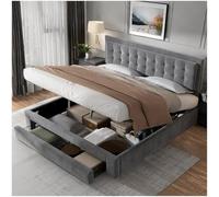 Seyakany Letto baule 160 x 200 con 2 cassetti,sistema idraulico con spazio di archiviazione, telaio del letto 160 x 200 con rete e testiera del letto, velluto, grigio