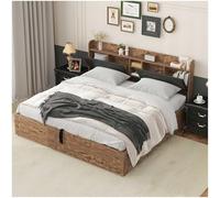 Seyakany Letto baule 180 x 200 con 2 cassetti e testiera di stoccaggio, sistema idraulico con spazio di archiviazione, telaio letto 180 x 200 con rete a doghe, legno+nero