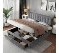 Seyakany Letto baule 180 x 200 con 2 cassetti,sistema idraulico con spazio di archiviazione, telaio del letto 180 x 200 con rete e testiera del letto, velluto, grigio