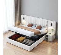Seyakany Letto baule 180 x 200 con USB, telaio letto 2 persone con stoccaggio, letto matrimoniale imbottito con stoccaggio, uno schienale extra lungo, lampada da lettura con una direzione regolabile