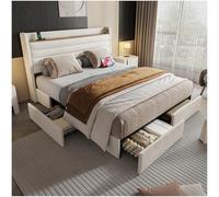 Seyakany Letto imbottito 140 x 200 cm con 4 cassetti, testiera con connessione USB e funzione di stoccaggio, letto matrimoniale, telaio 140 x 200 cm con rete a doghe, velluto, beige
