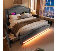 Seyakany Letto imbottito 140 x 200 cm con rete e 4 cassetti,Letto matrimoniale cassettone 140 x 200 con illuminazione a LED e porta di ricarica USB-C, velluto, cornici per letto per bambini e adulti