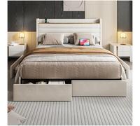 Seyakany Letto imbottito 160 x 200 cm con 4 cassetti, testiera con connessione USB e funzione di stoccaggio, letto matrimoniale, telaio 160 x 200 cm con rete a doghe, velluto, beige