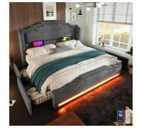 Seyakany Letto imbottito 160 x 200 cm con rete e 4 cassetti,Letto matrimoniale cassettone 160 x 200 con illuminazione a LED e porta di ricarica USB-C, velluto, cornici per letto per bambini e adulti