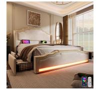Seyakany Letto imbottito 160 x 200 cm con rete e 4 cassetti,Letto matrimoniale cassettone 160 x 200 con illuminazione a LED e porta di ricarica USB-C, velluto, cornici per letto per bambini e adulti