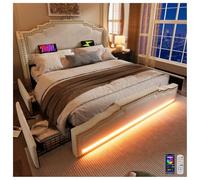 Seyakany Letto imbottito 180 x 200 cm con rete e 4 cassetti,Letto matrimoniale cassettone 180 x 200 con illuminazione a LED e porta di ricarica USB-C, velluto, cornici per letto per bambini e adulti