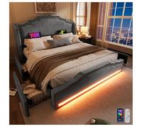 Seyakany Letto imbottito 180 x 200 cm con rete e 4 cassetti,Letto matrimoniale cassettone 180 x 200 con illuminazione a LED e porta di ricarica USB-C, velluto, cornici per letto per bambini e adulti